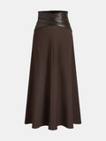 Crossed Faux Leather Waist A-Line Skirt