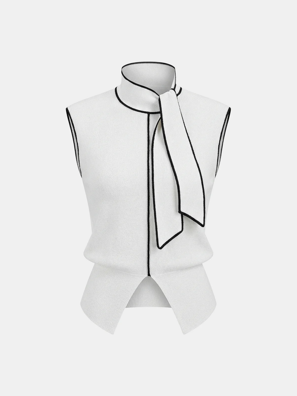 Contrast-Trim Tie-Neck Sweater Vest