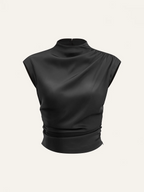 Mock Neck Cap Sleeve Ruched Top