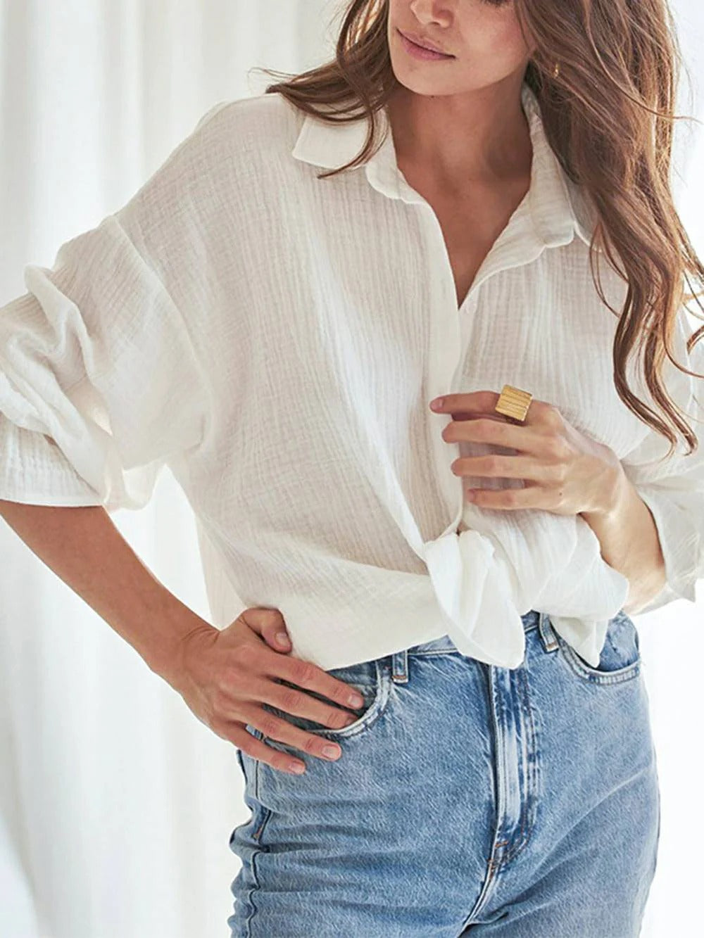 Soft Linen Relaxed White Blouse