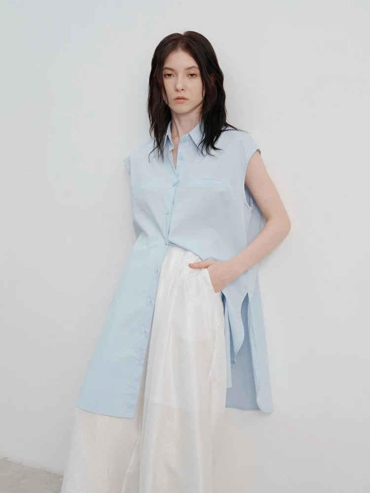 Sleeveless Relaxed Button-Up Blouse