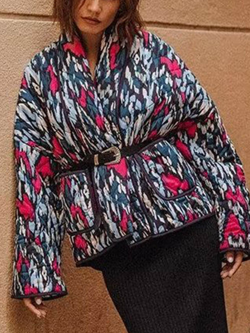 Abstract Print Quilted Cardigan