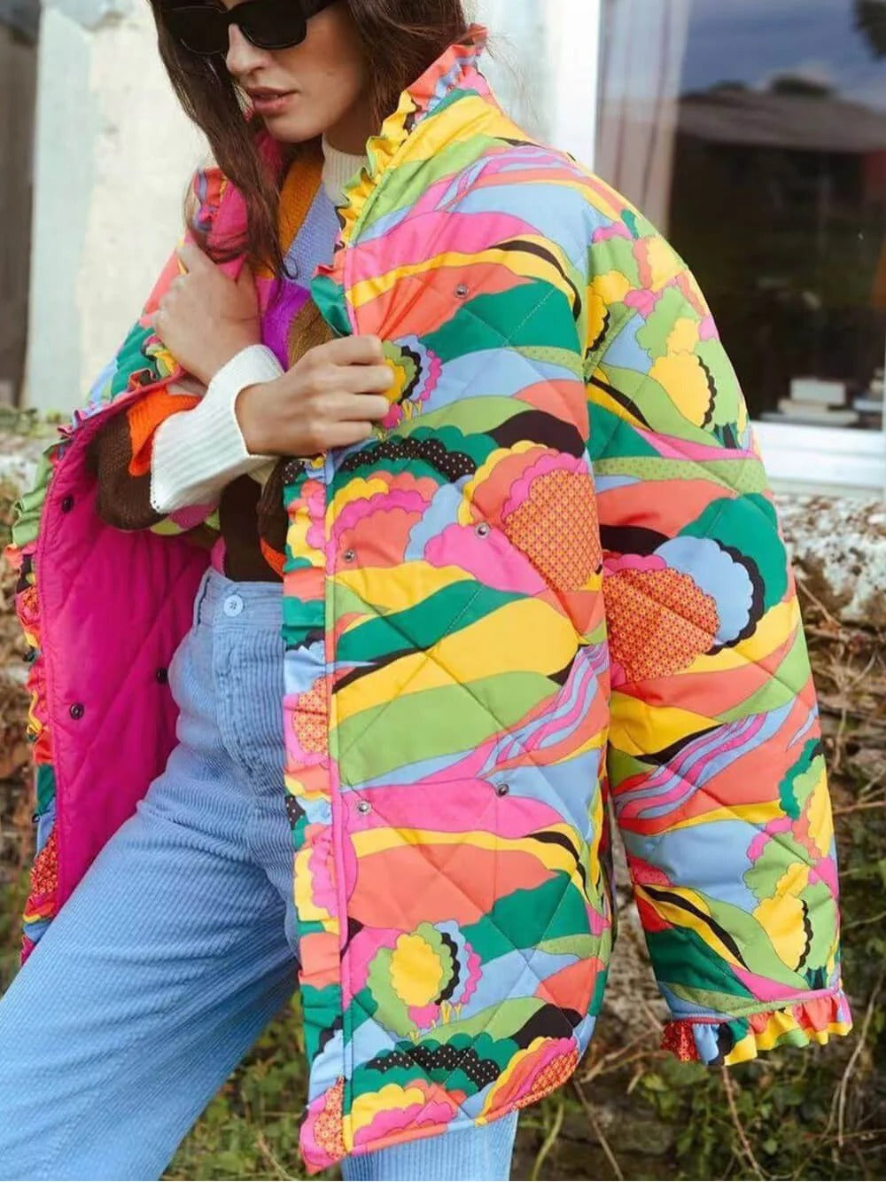 Rainbow Print Quilted Cardigan