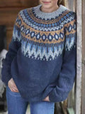 Nordic Pattern Knit Crewneck Sweater