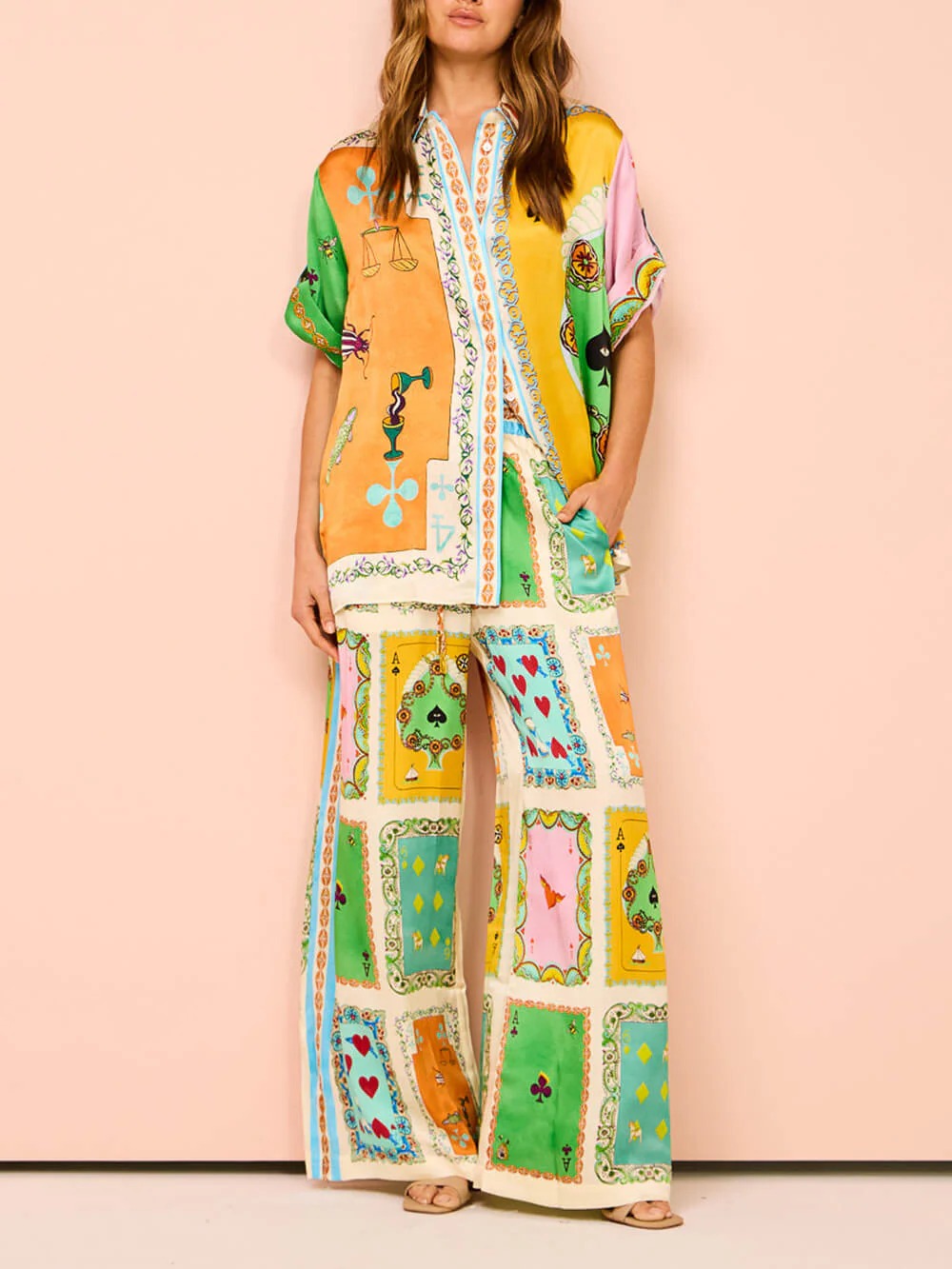 Women’s Luxe Printed Wide-Leg Pants Set