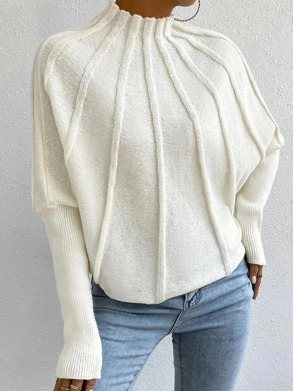 Ribbed High Neck Knit Sweater