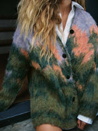 Soft Fuzzy Abstract Knit Cardigan