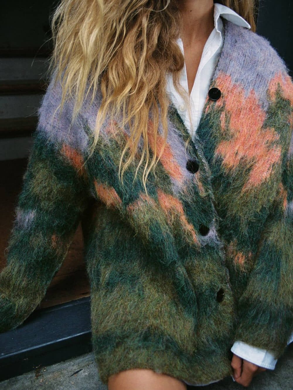 Soft Fuzzy Abstract Knit Cardigan