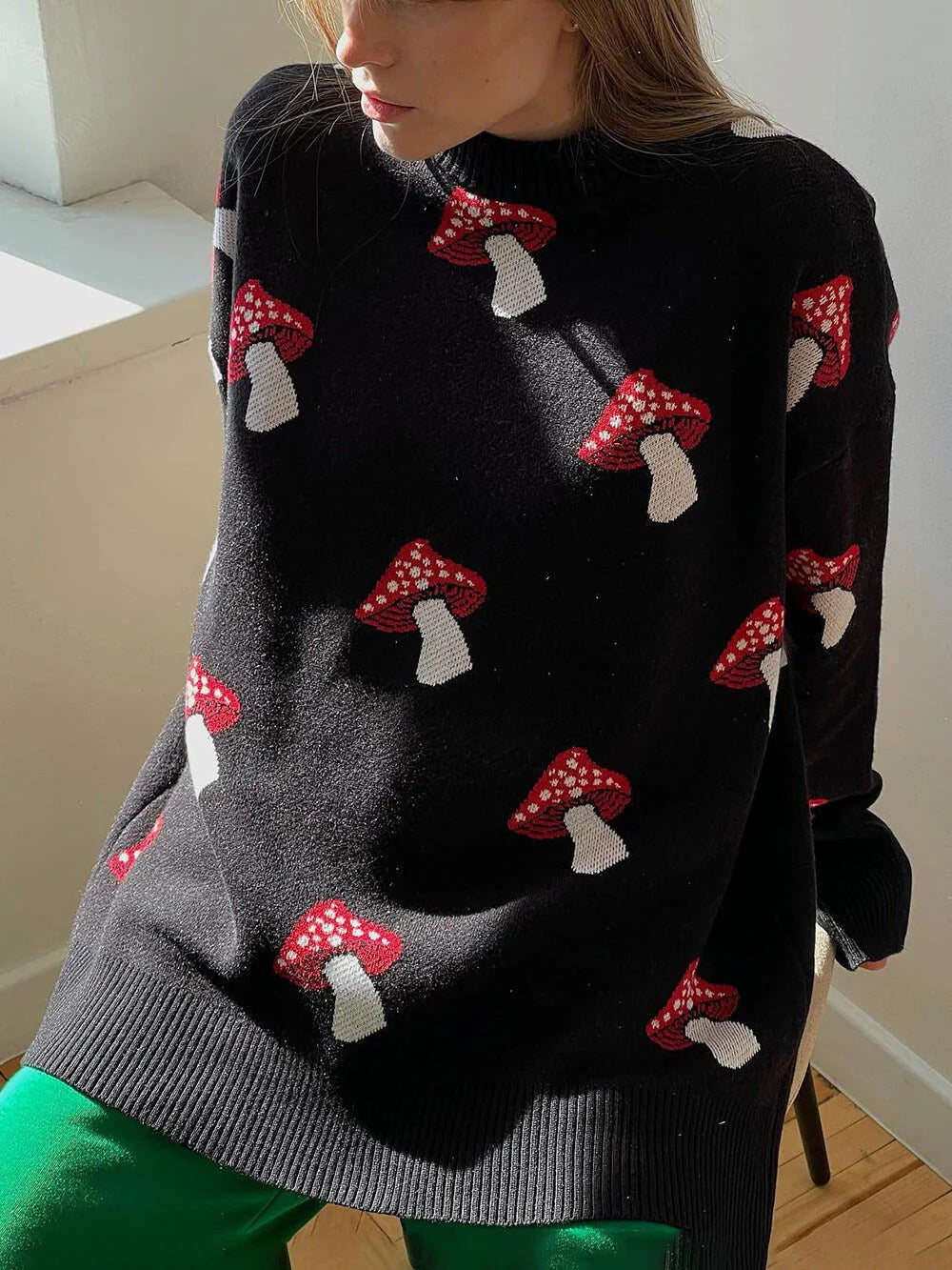 Mushroom Print Knit Sweater