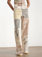 Women’s Artistic Patchwork Wide-Leg Jeans