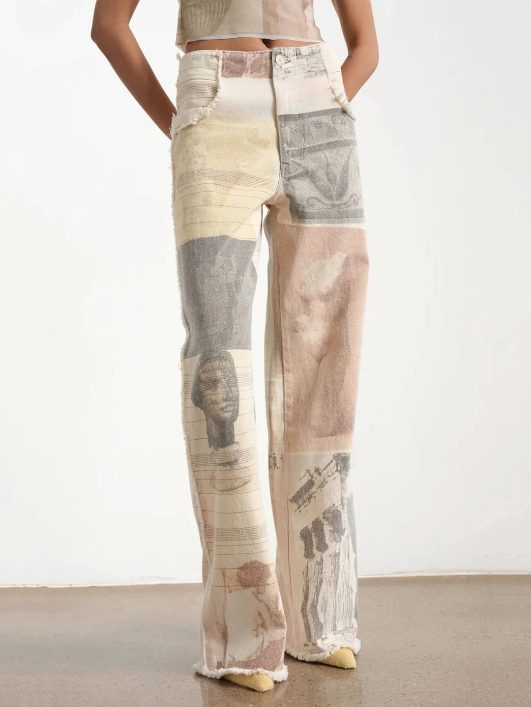 Women’s Artistic Patchwork Wide-Leg Jeans
