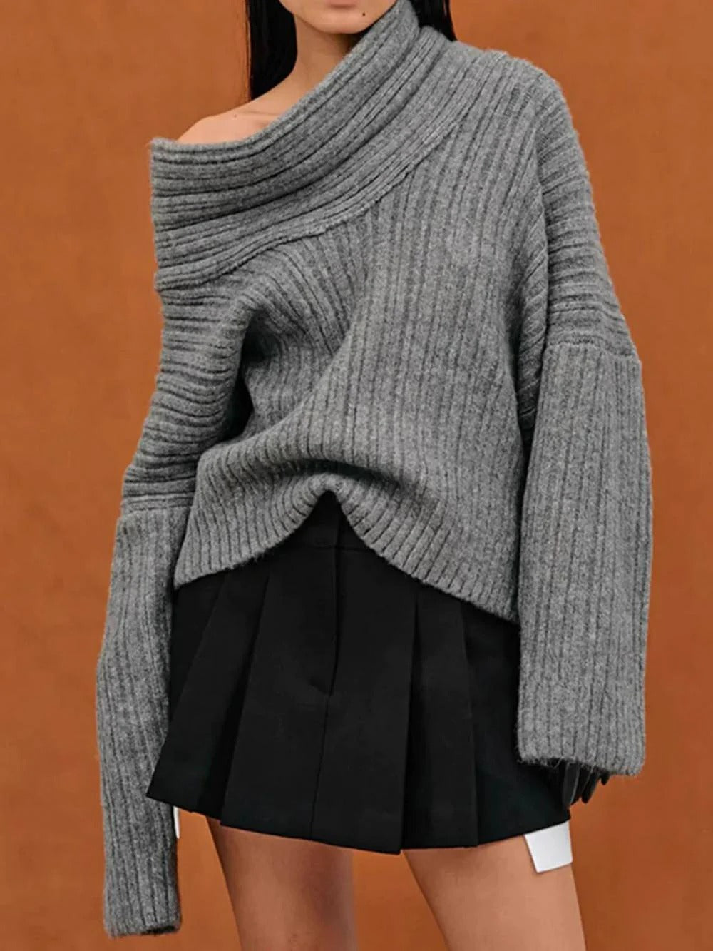 Off-Shoulder Ribbed Knit Sweater