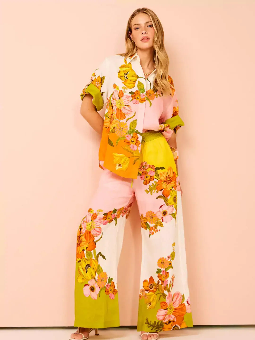 Women’s Luxe Floral Wide-Leg Pants Set