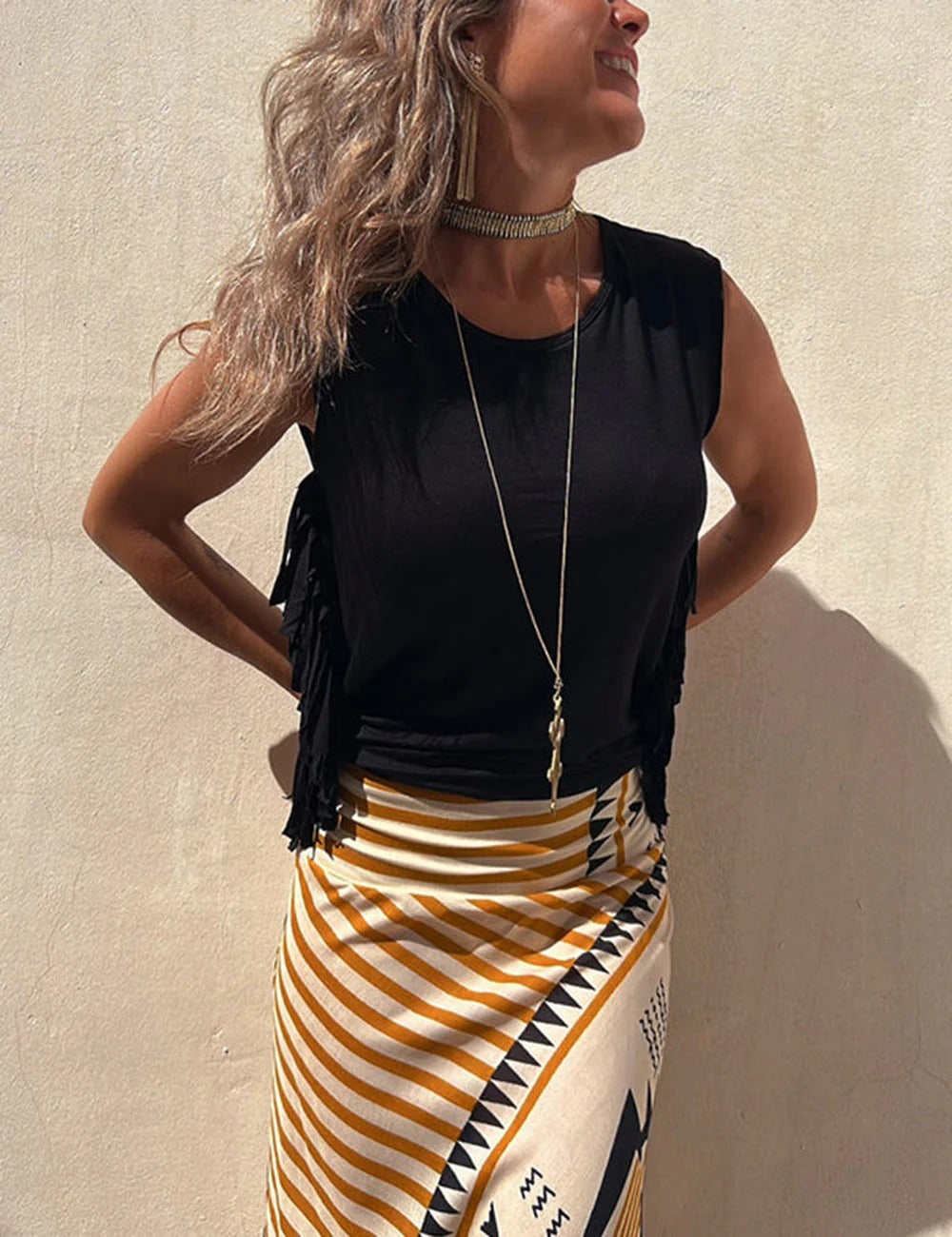 Fringe Detail Sleeveless Top