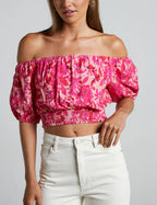 Pink Floral Off-Shoulder Crop Top