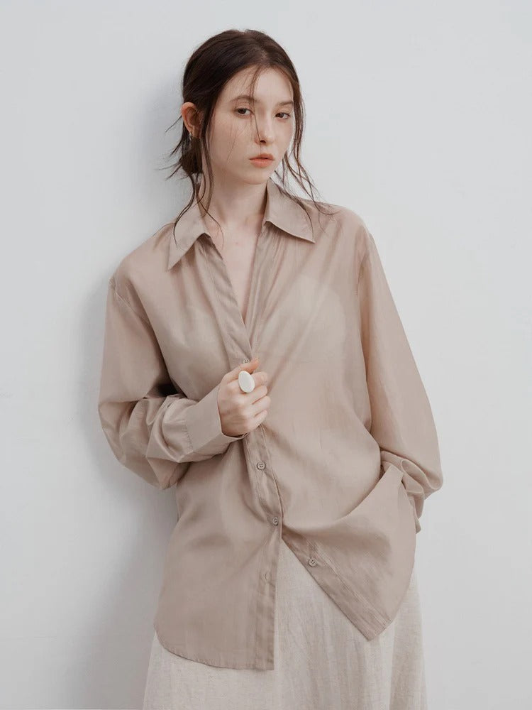Minimal Satin Button-Up Blouse