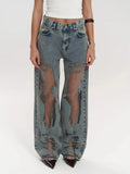 Women’s Sheer Distressed Wide-Leg Jeans