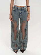 Women’s Sheer Distressed Wide-Leg Jeans