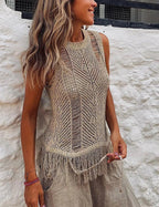 Sleeveless Knit Boho Sweater Top