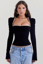 Velvet Corset Long Sleeve Top