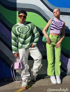 Green Heart Pattern Knit Sweater