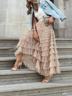 Champagne Ruffle Maxi Skirt