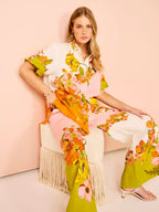 Women’s Luxe Floral Wide-Leg Pants Set