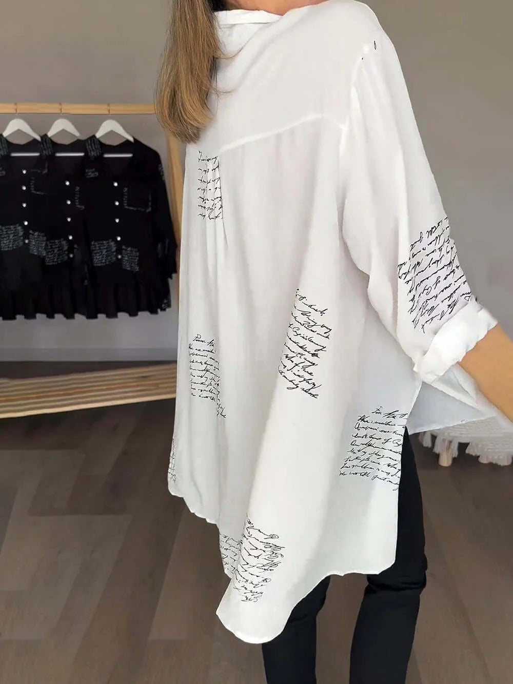 Black Script Print Relaxed Blouse