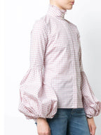 Gingham Puff Sleeve High Neck Top
