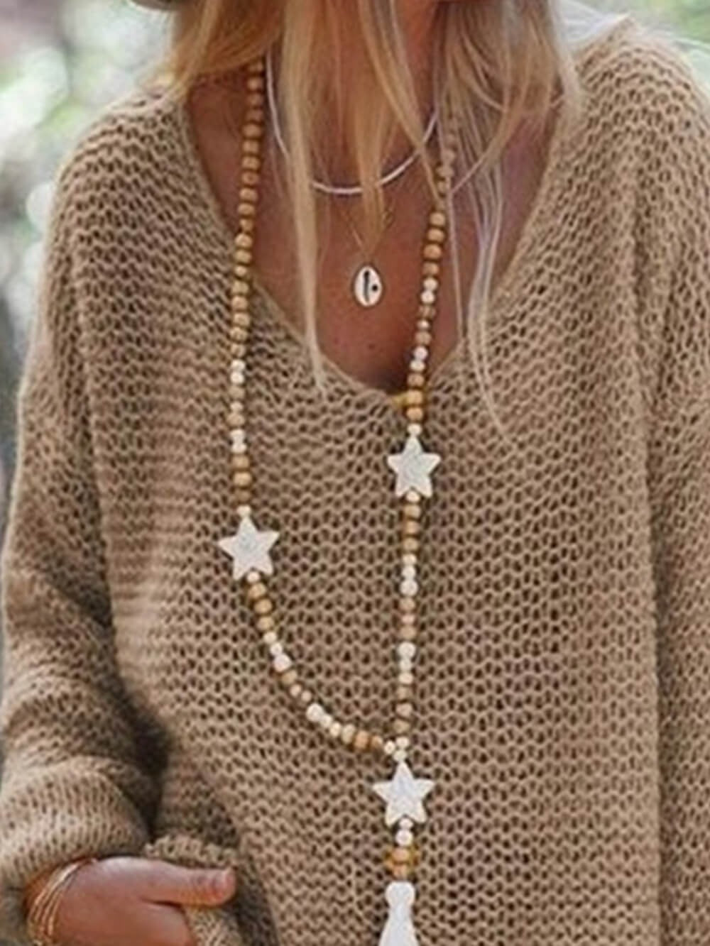 Boho Loose Knit V-Neck Sweater