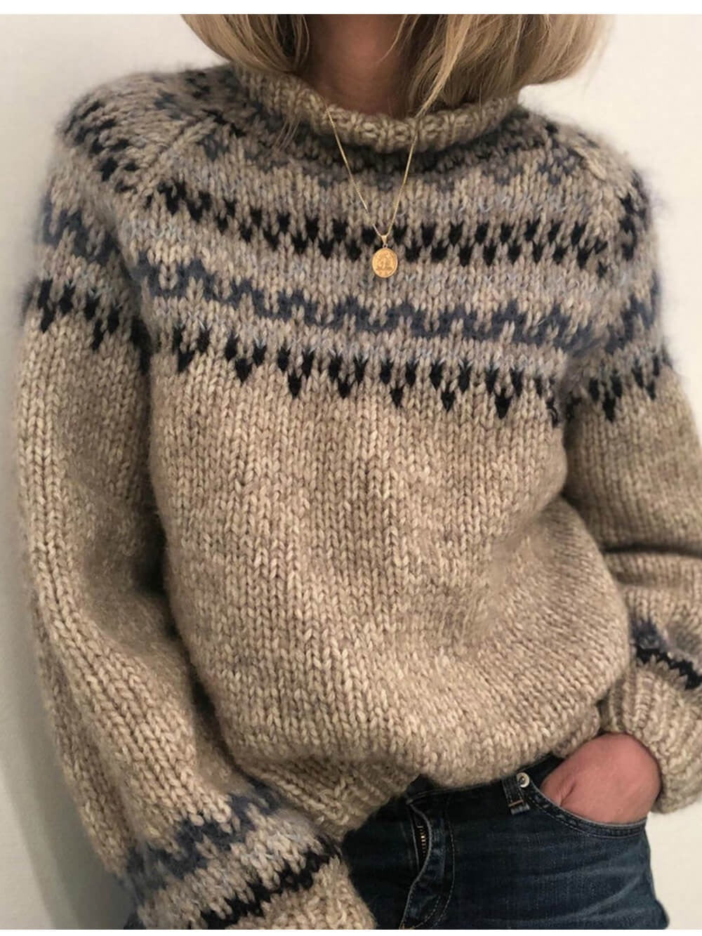 Vintage Nordic Knit Turtleneck Sweater