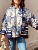Vintage Toile Print Quilted Cardigan