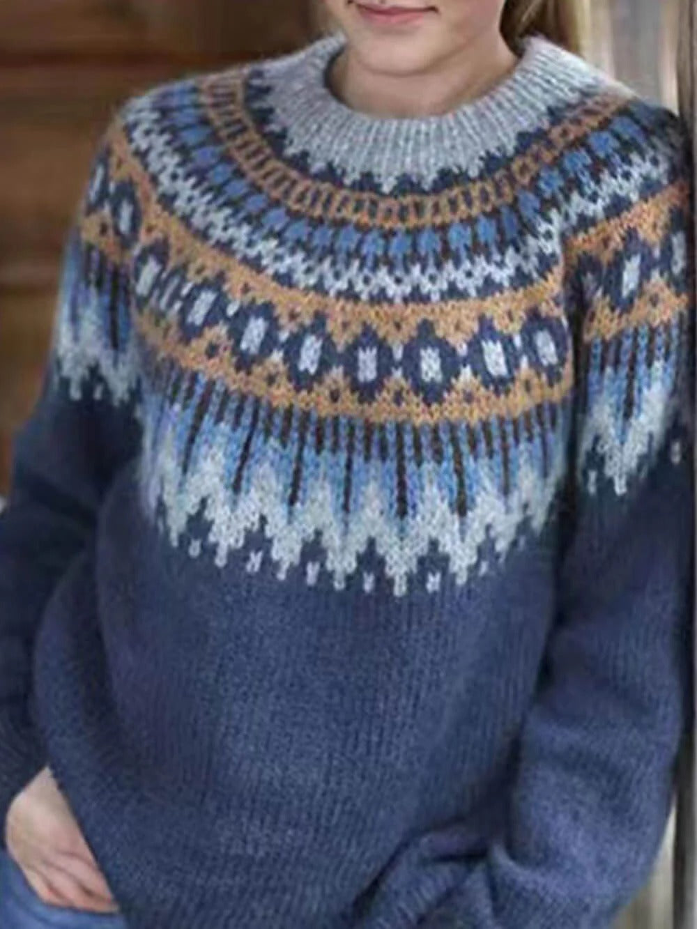 Nordic Pattern Knit Crewneck Sweater