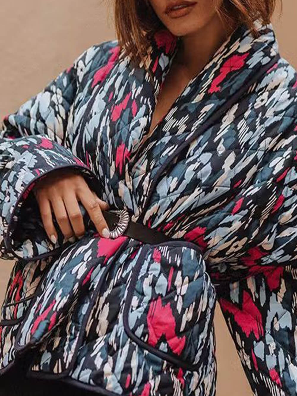 Abstract Print Quilted Cardigan