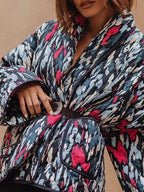 Abstract Print Quilted Cardigan