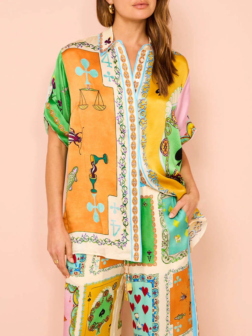 Women’s Luxe Printed Wide-Leg Pants Set