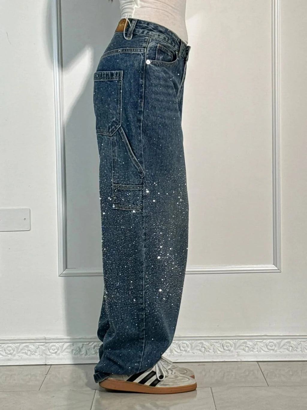 Sparkle Wide-Leg Cargo Jeans