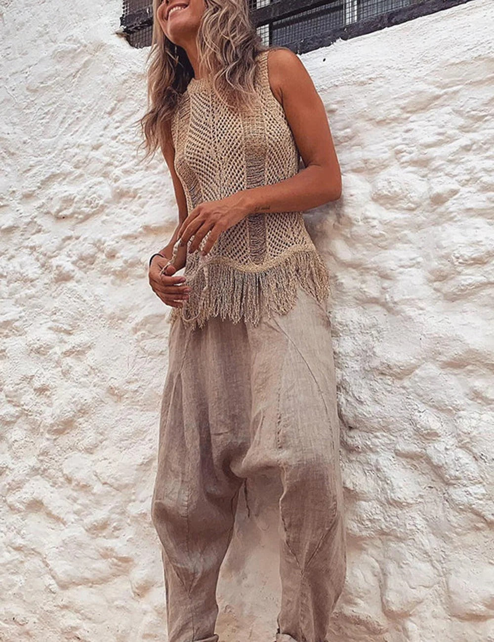 Sleeveless Knit Boho Sweater Top