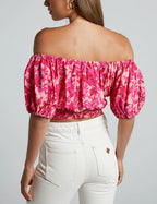 Pink Floral Off-Shoulder Crop Top