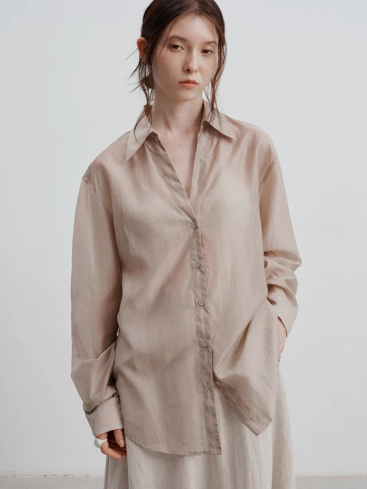 Minimal Satin Button-Up Blouse