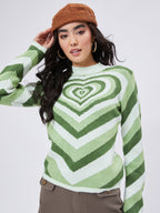 Green Heart Pattern Knit Sweater