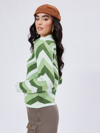 Green Heart Pattern Knit Sweater