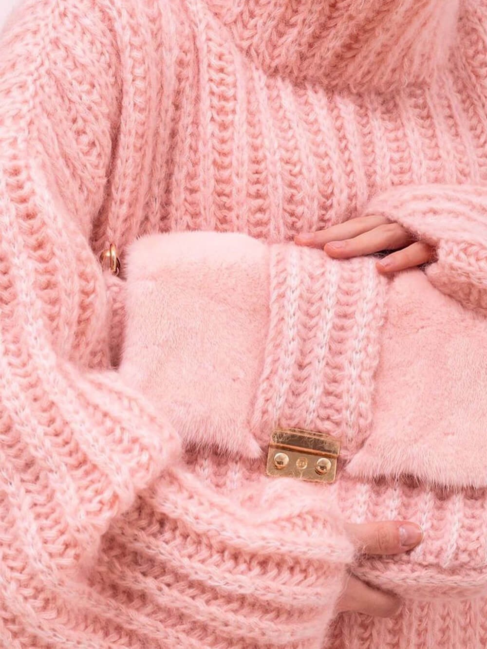 Soft Pink Chunky Turtleneck Sweater