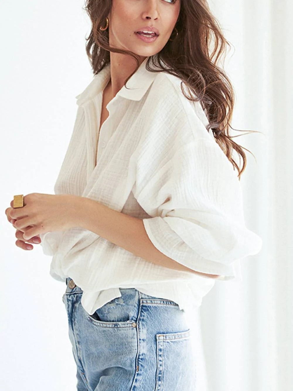Soft Linen Relaxed White Blouse