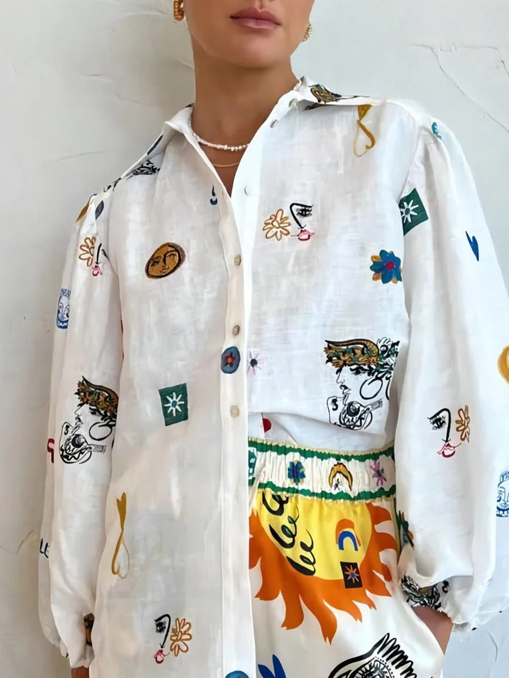Abstract Print Button-Up Blouse