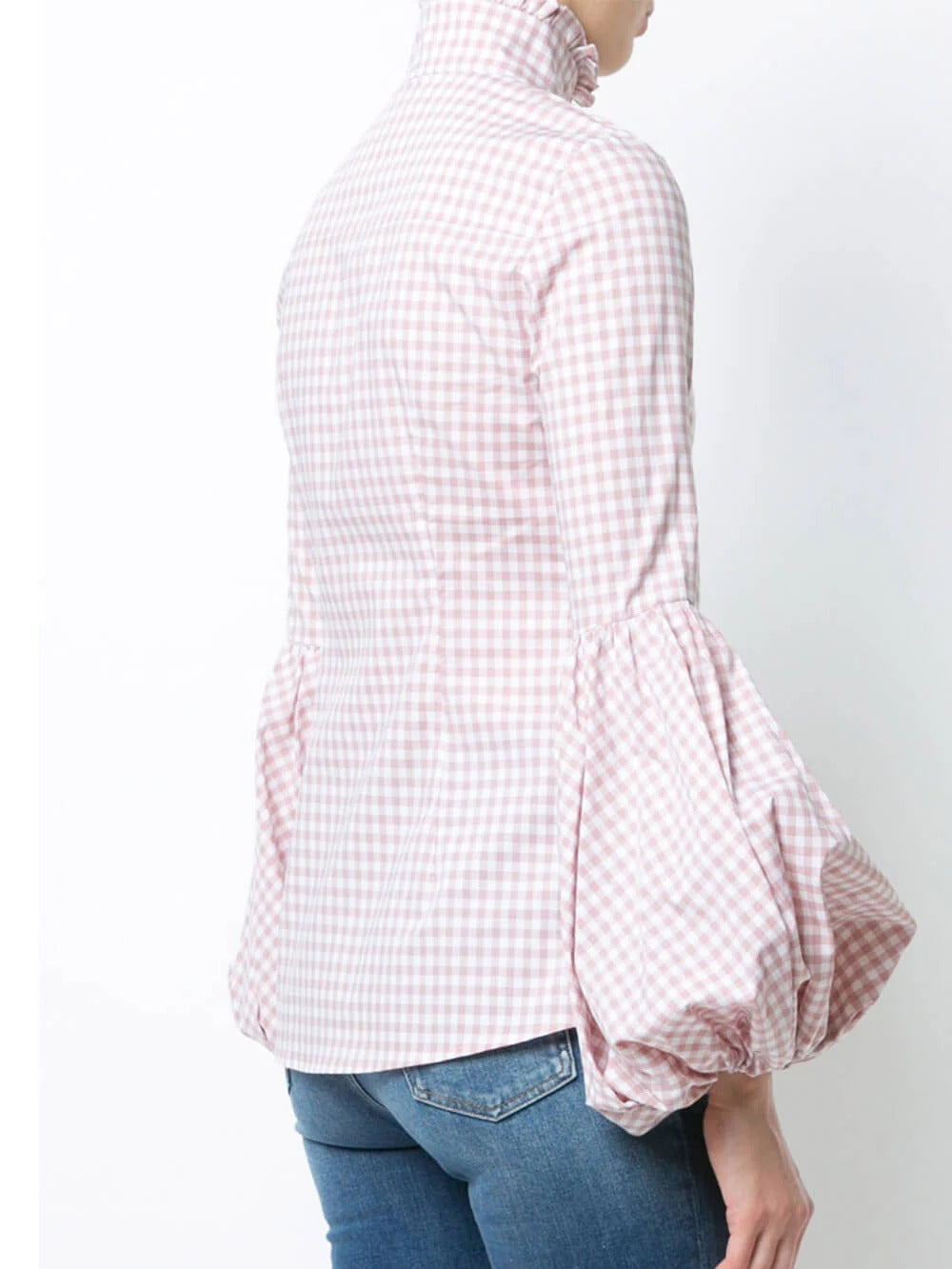 Gingham Puff Sleeve High Neck Top