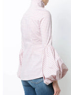 Gingham Puff Sleeve High Neck Top