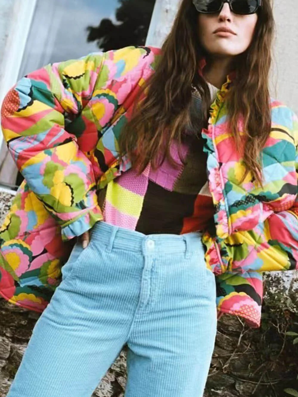 Rainbow Print Quilted Cardigan