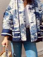 Vintage Toile Print Quilted Cardigan