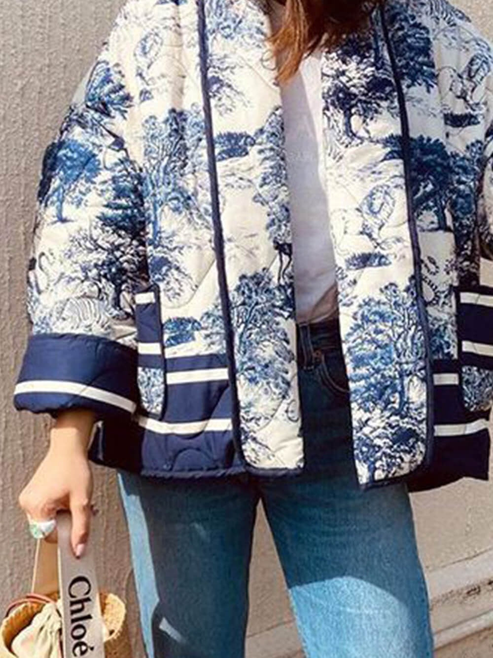 Vintage Toile Print Quilted Cardigan